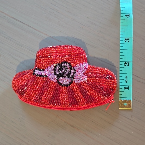 Vintage Red beaded ZIPPER Coin bag Excellent condition! - Picture 3 of 4